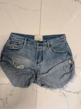 One Teaspoon Light Blue Distressed Denim Shorts